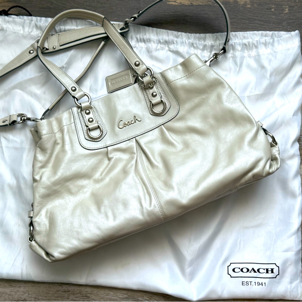 Coach White Leather Satchel with Silver Hardware